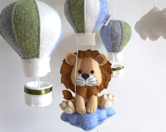 Baby mobile Lion flight with hot air balloons/ Nursery Mobile / Crib Mobile Baby / Baby Shower Gift / Mobile for Cribs /Nursery Decor