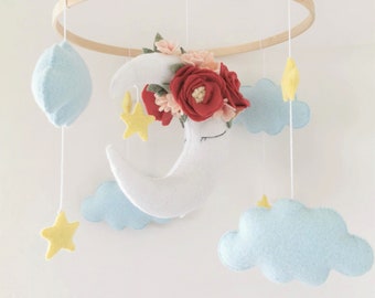 Baby mobile Moon with flowers/ Nursery Mobile / Crib Mobile Baby / Baby Shower Gift / Mobile for Cribs / Nursery Decor/ cot mobile