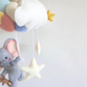 Baby mobile Elephant flight with Pastel balloons/ Nursery Mobile / Crib Mobile Baby / Baby Shower Gift / Mobile for Cribs / Nursery Decor image 4