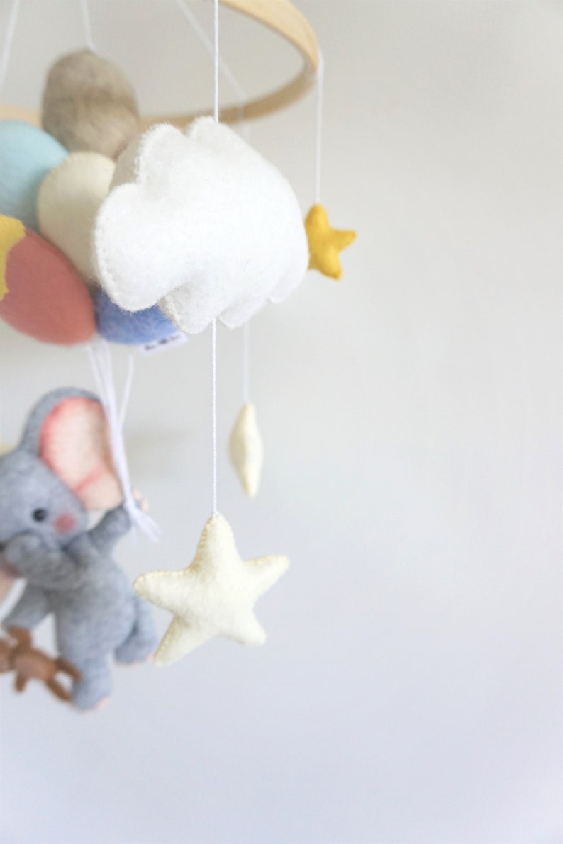 Baby mobile Elephant flight with Pastel balloons/ Nursery Mobile / Crib Mobile Baby / Baby Shower Gift / Mobile for Cribs / Nursery Decor image 4