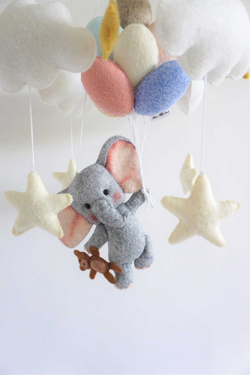 Baby mobile Elephant flight with Pastel balloons/ Nursery Mobile / Crib Mobile Baby / Baby Shower Gift / Mobile for Cribs / Nursery Decor image 3