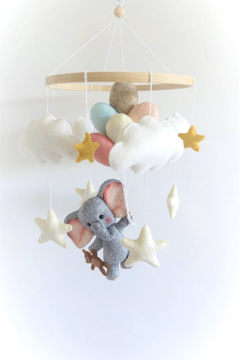 Baby mobile Elephant flight with Pastel balloons/ Nursery Mobile / Crib Mobile Baby / Baby Shower Gift / Mobile for Cribs / Nursery Decor image 2