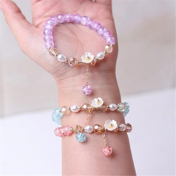 Fashion Korean White Flower Purple Beaded Bracele… - image 4