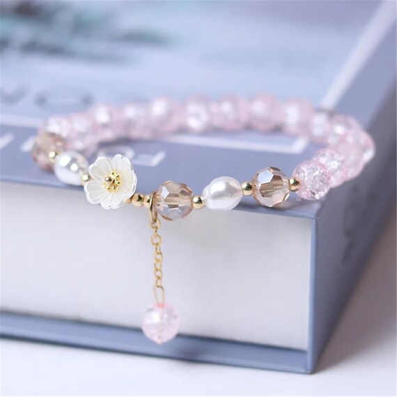 Fashion Korean White Flower Purple Beaded Bracele… - image 3