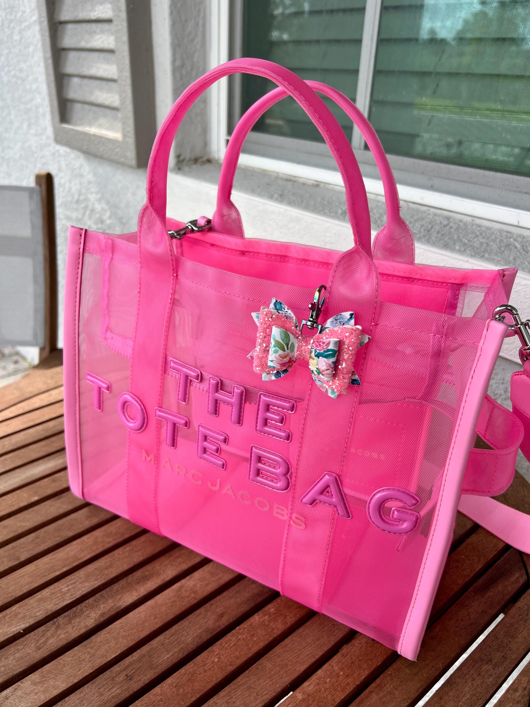 Purse Bow, Clip-On Bag Accessory for Totes, Backpacks & Handbags, Faux Leather Bag Tag, Floral bow keychain, backpack clip, diaper bag bow,