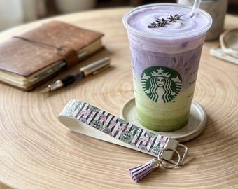 Starbucks Lavender Faux Leather Wristlet Keychain - Coffee Lover Lanyard - Floral Wristlet Strap | Cute Key Fob Gift for Her