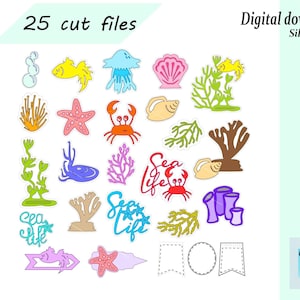 Sea Life Set Of 25 SVG Cut File, Seashells Crab Instant Download svg, Coral  Fish Jellyfish cut, Under The Sea cut, Sea Bubbles cut, Seaweed