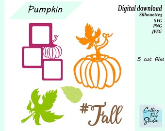 Calabaza y deja archivos de corte SVG, archivo de corte de hoja de otoño, corte de Acción de Gracias SVG, descarga digital, descarga instantánea, calabaza PNG, corte de papel