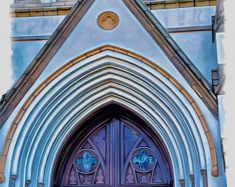 Digital Print of Watercolor Photo of a Church in Savannah