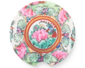 Posavasos para coche de esteatita con medallón floral vintage de rosas / Diseño de azulejo de cerámica