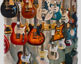 Impresión digital en acuarela de guitarras enmarcable