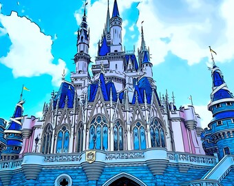 Digital Print of Watercolor Photo of the Disney Princess Castle at Walt Disney World