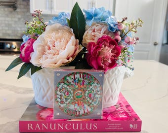 4x4 Acrylic Art Framed Print: Rose Medallion Pattern Chinoiserie, Grand Millennial