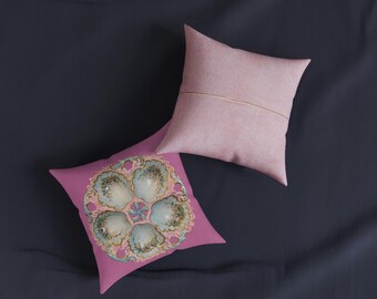 Vintage Oyster Shell Mandala Pillow Pink Back | Square Pillow