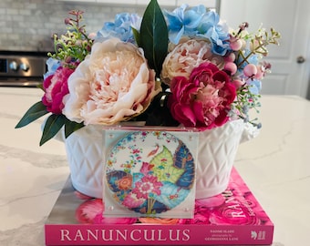 4x4 Acrylic Art Framed Print: Tobacco Leaf Pattern Chinoiserie, Grand Millennial