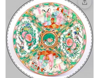 Vintage Chinese Porcelain Plate PU Leather Mouse Mat | Floral Figurine Medallion