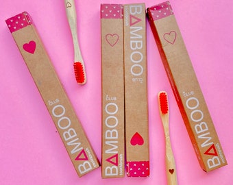 Couple's Bamboo Toothbrush Set: Red Heart Design - Valentine's Gift