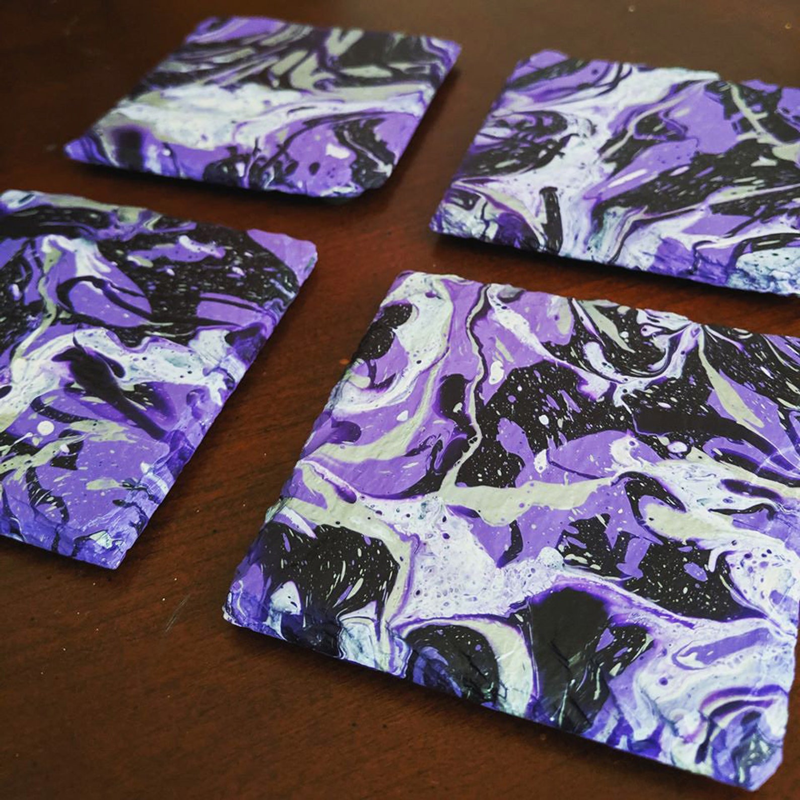 CUSTOM Handpainted Slate Coasters set of 4 Unique, One of a Kind Home