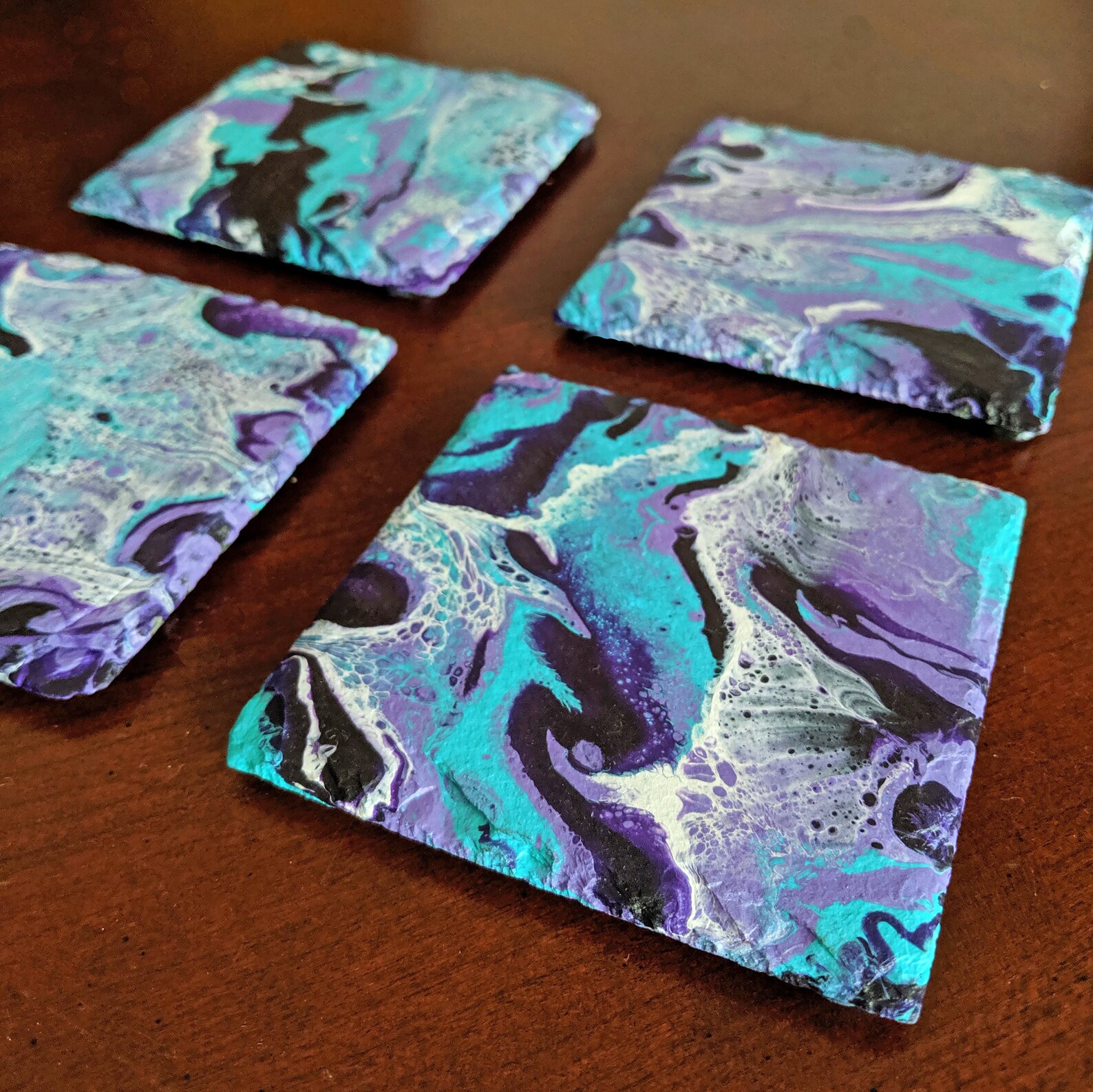 CUSTOM Handpainted Slate Coasters set of 4 Unique, One of a Kind Home