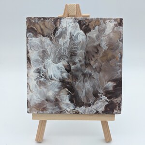 2&quot;x2&quot; Tiny Original Painting & Easel - &quot;Hot Cocoa&quot; - unique gift idea, brown/gold modern abstract decor - great coworker gift or boss gift