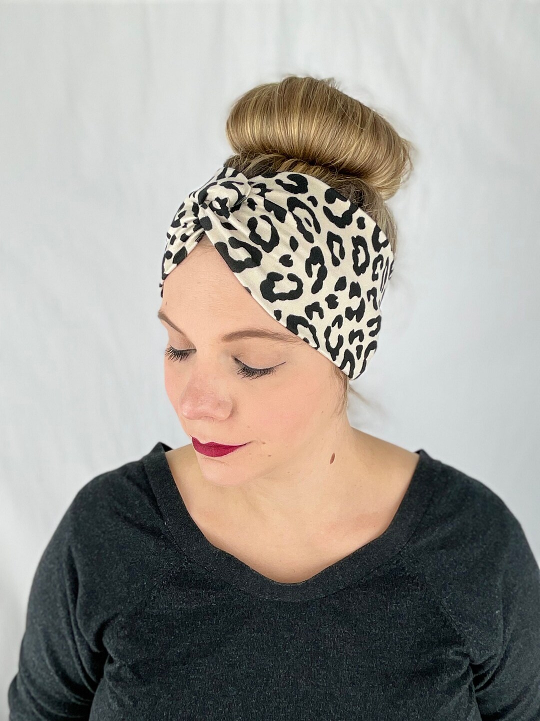 Beige Leopard Print Wide Turban Headband Cheetah Print Etsy