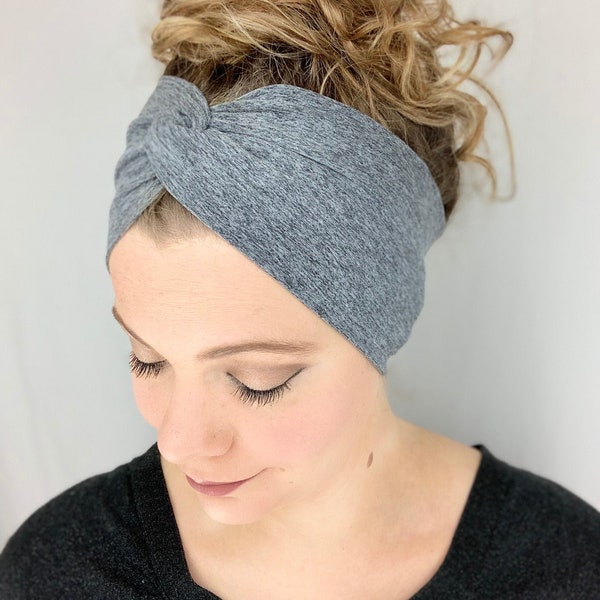 Heather Charcoal Gray Turban Headband~Headbands for Women~Extra Wide Turban~Boho Chic Head Wrap~Top Knot Turban~Hero Headband~Ear Saver