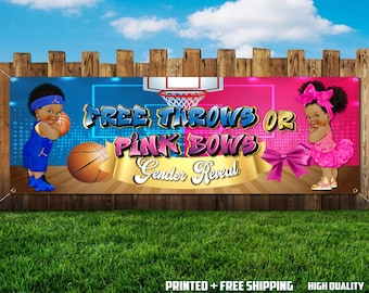 Free Throws or Pink Bows Gender Reveal Banner