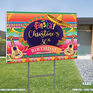 Fiesta Birthday Yard Sign, Mexican Sign, Printed and Shipped