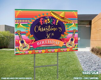 Fiesta Birthday Yard Sign, Mexican Sign, Printed and Shipped