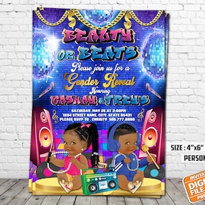 Beauty or Beats Gender Reveal Invitation, Hip Hop Gender Reveal, Digital Invitation