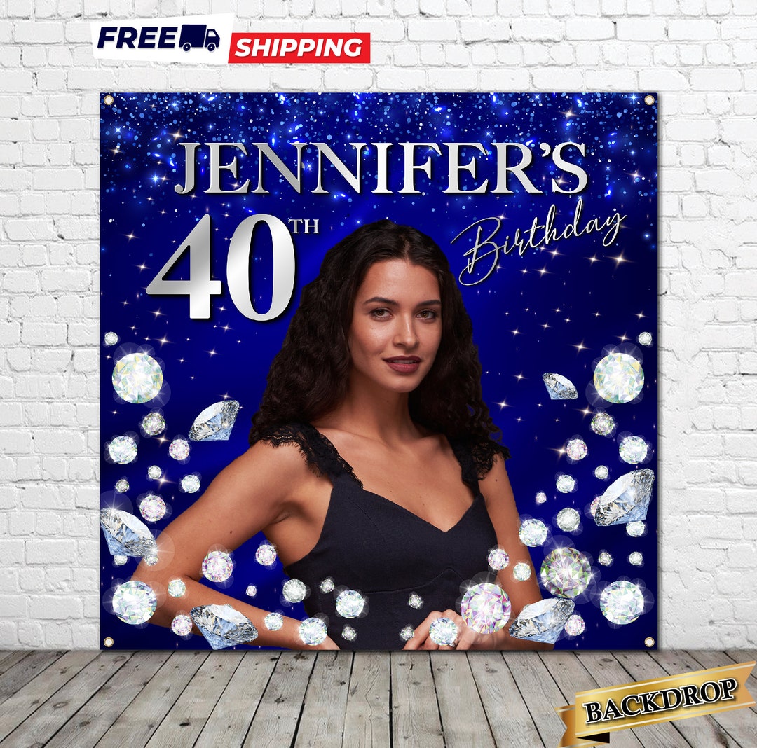 Diamond Blue Silver Birthday Backdrop Etsy