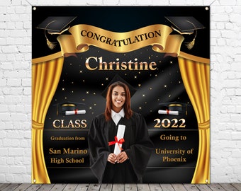 Class of 2024 Black Gold Glitter Graduation Backdrop Grad Party Decor ...