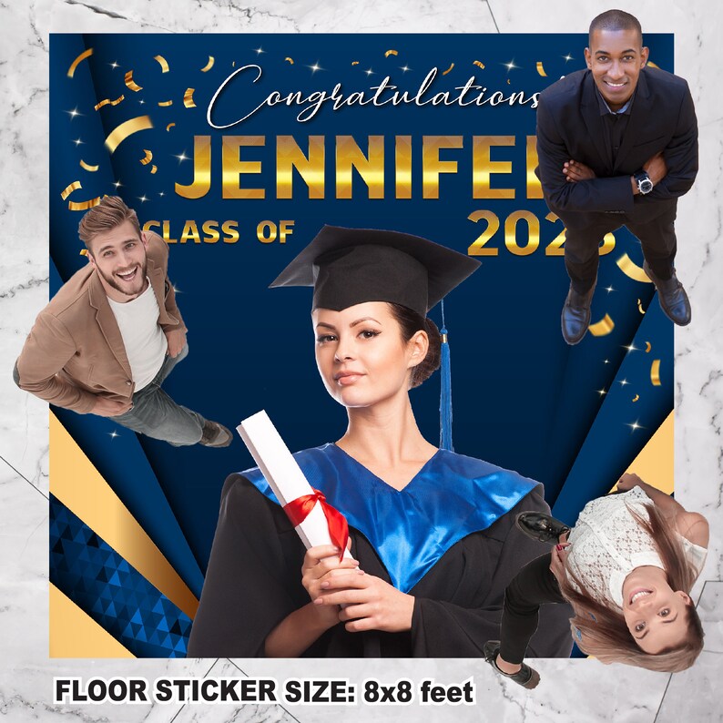 Graduation Blue Gold Floor Sticker - Etsy