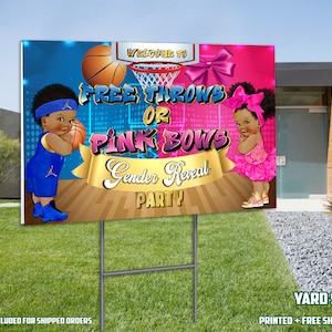 Free Throws or Pink Bows Gender Reveal Yard Sign, Basketball Baby Shower, Printed and Shipped