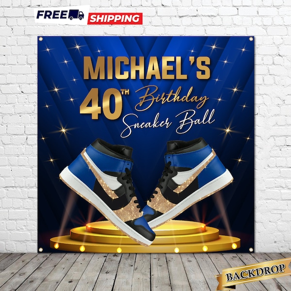 Sneaker Ball Blue Gold Birthday Backdrop