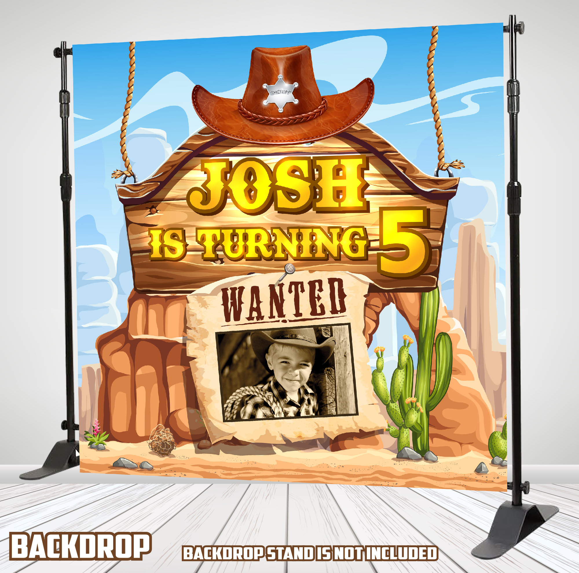 Retro Cowboy Saddle Up Custom 10th Birthday Backdrop main image 0