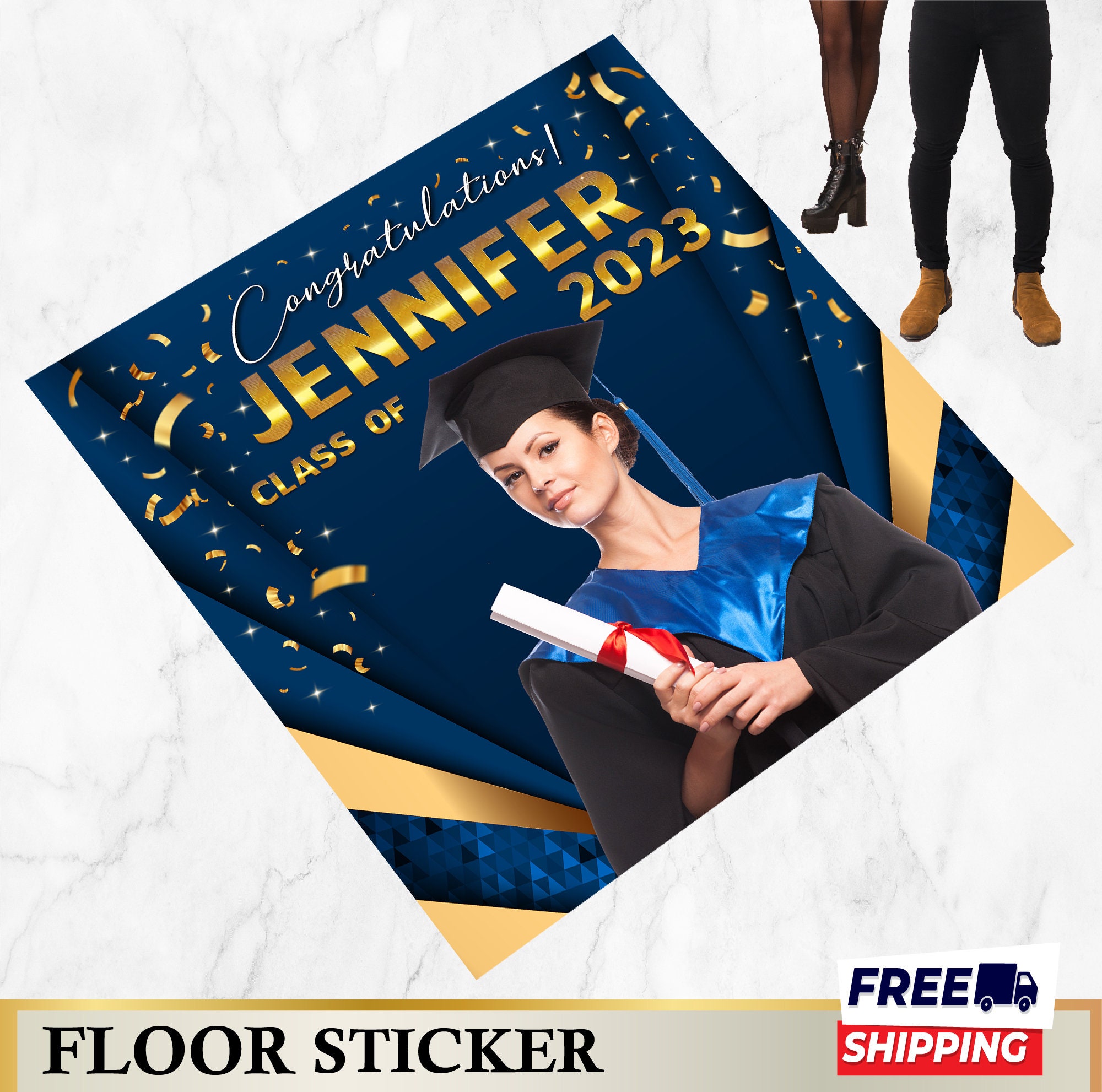 Graduation Blue Gold Floor Sticker - Etsy