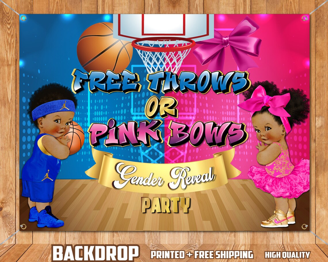 Free Throws or Pink Bows Gender Reveal Backdrop Basketball Etsy