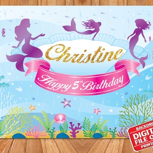 Mermaid Birthday Backdrop, Digital File