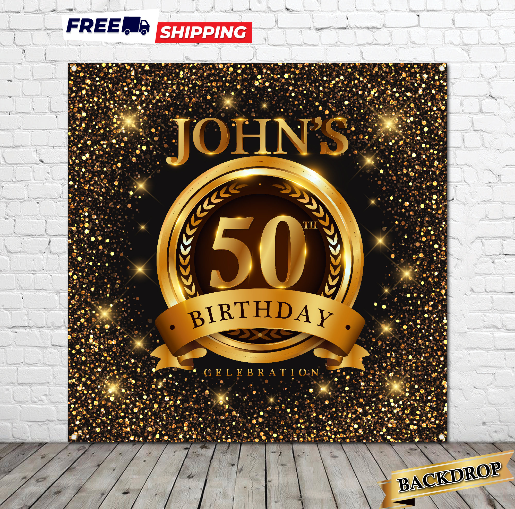 Black And Sliver 50th Round Birthday Backdrop