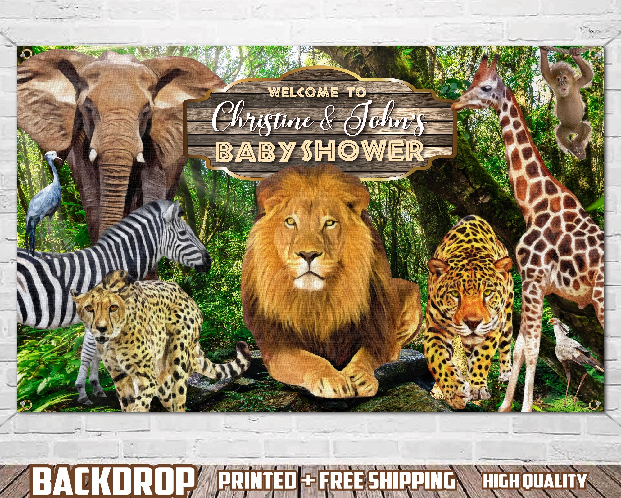 Round Safari Green And White Themed Baby Shower Backdrop