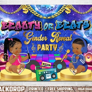 Beauty or Beats Gender Reveal Backdrop