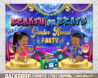 Beauty or Beats Gender Reveal Backdrop