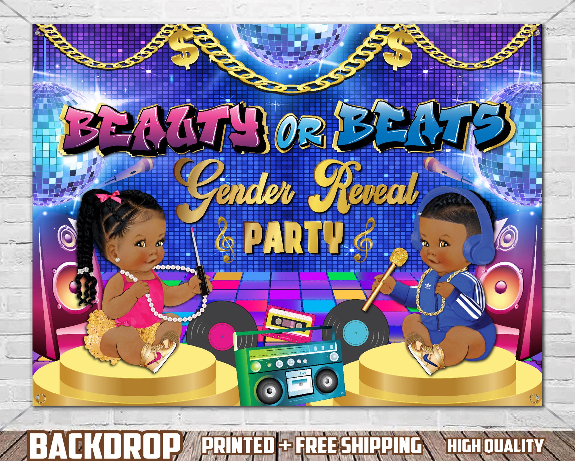 Beauty or Beats Gender Reveal Backdrop Hip Hop Gender Reveal Etsy