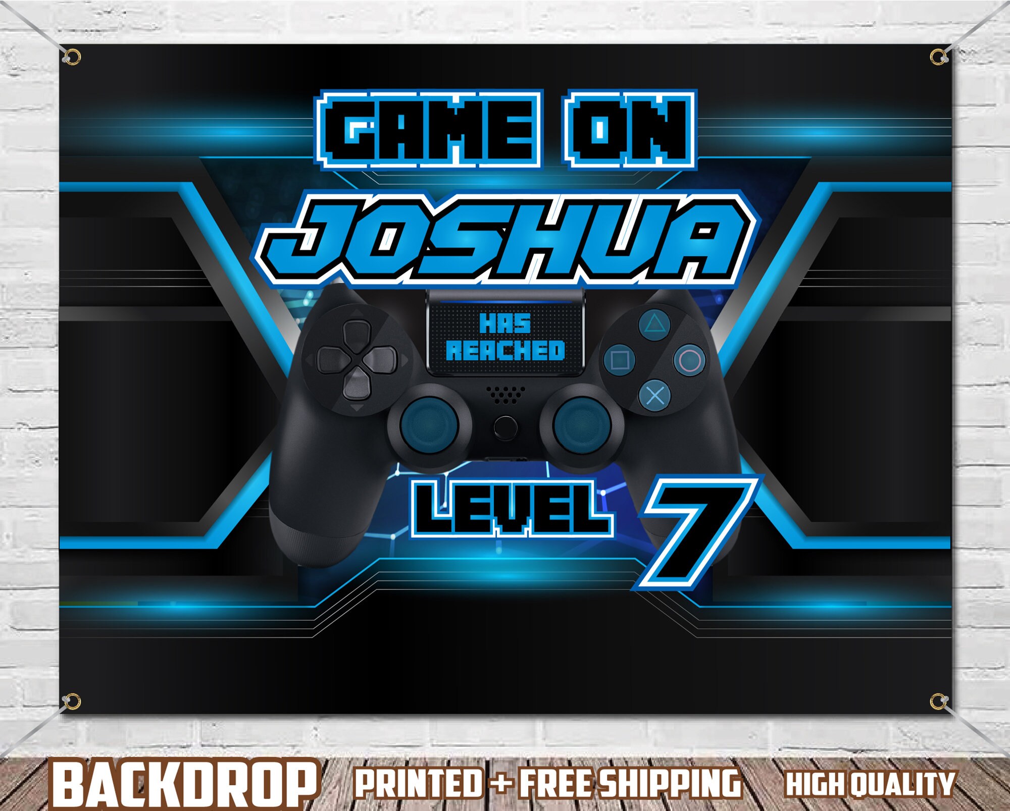 Video Game Birthday Backdrop Blue Gaming Backdrop Printed Etsy