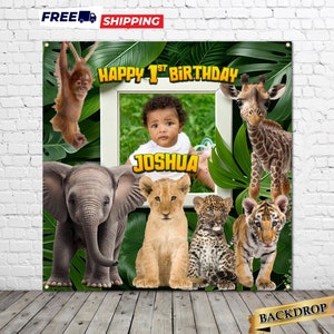 Jungle Safari Baby 1st Birthday Backdrop