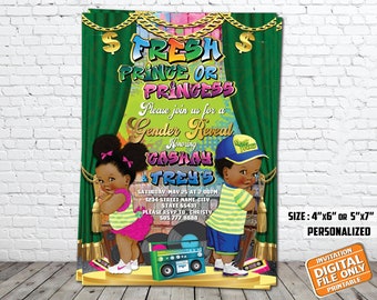 Fresh Prince or Princess Gender Reveal Invitation, Hip Hop Gender Reveal Invitation, Digital Invitation