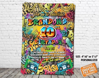 Hip Hop Birthday Invitation, Graffiti Invitation, Digital File