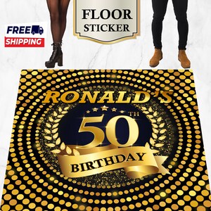 Black Gold 50th Birthday Floor Sticker