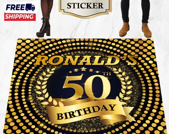 Black Gold 50th Birthday Floor Sticker